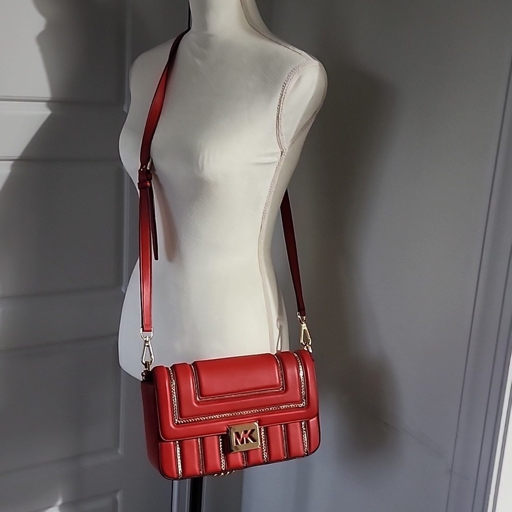 Gently used Michael Kors red leather crossbody bag. - Picture 3 of 12